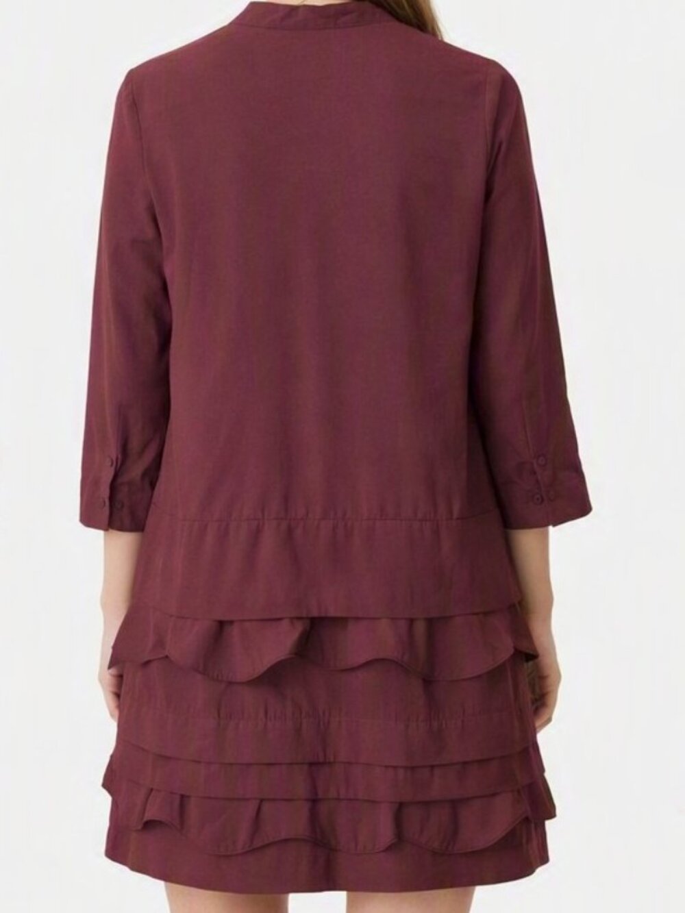 COS Scalloped Trim Layered Ruffle Mini Dress Long Sleeve Pocket Burgundy Size 6 - Picture 3 of 11